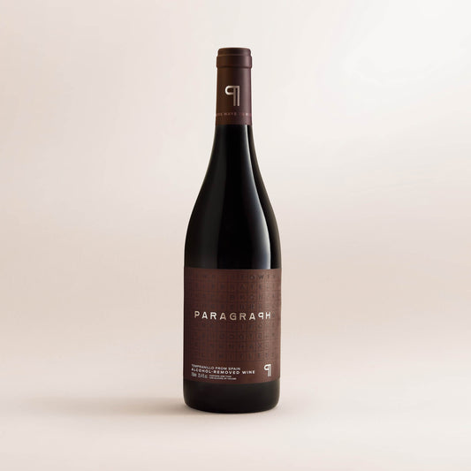 Paragraph alcohol-removed Tempranillo bottle on a plain background